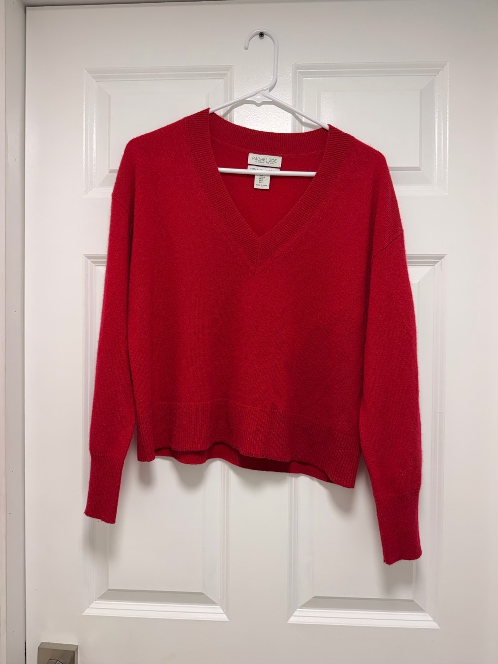 100 % Cashmere Rachel Zoe Bright Red V-Neck Pullover Sweater